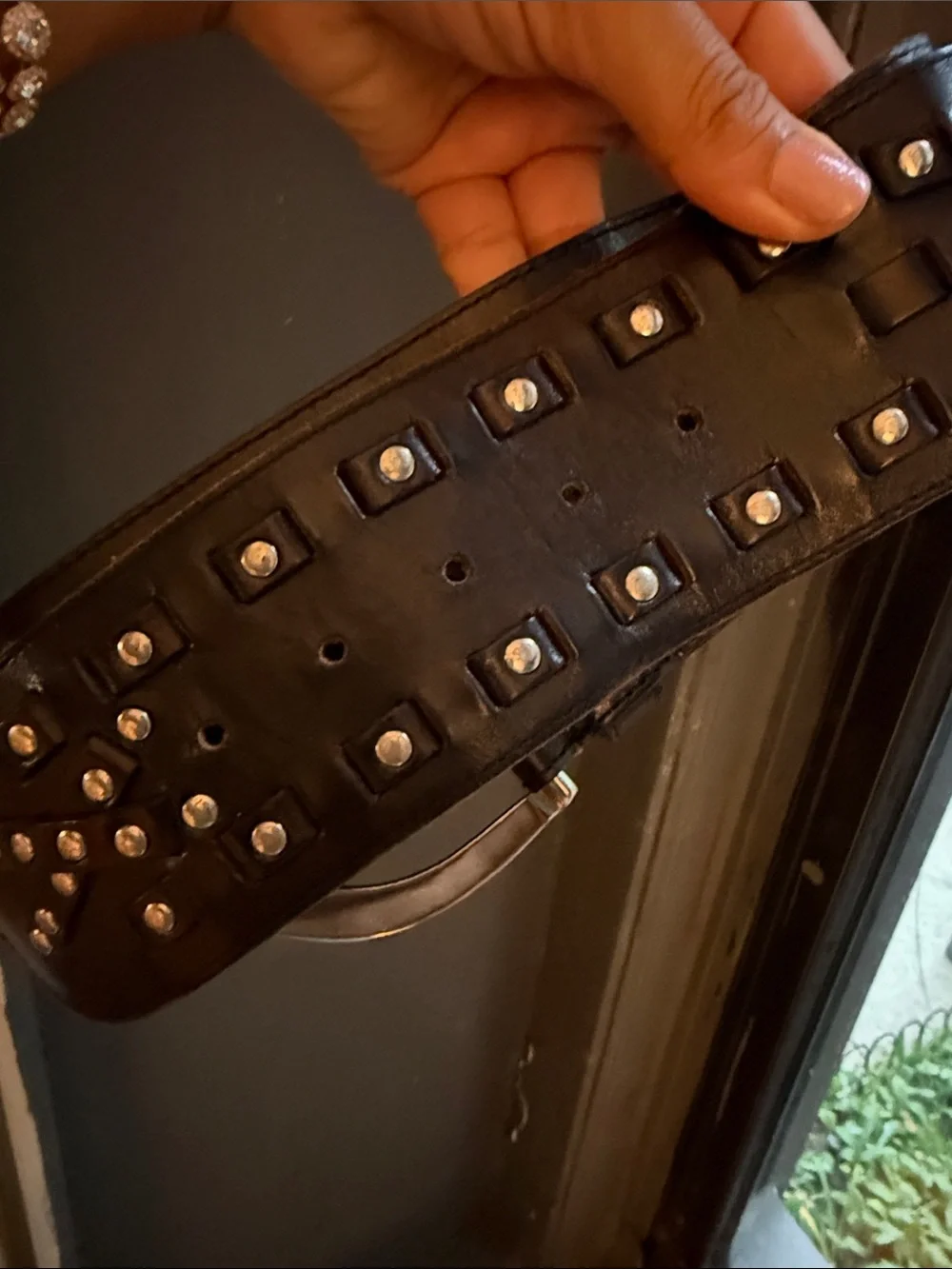 Black Woven Leather Belt with Silver Buckle